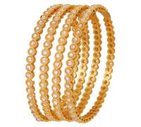 Touchstone New Indian Bollywood Handcrafted Pretty Grain Work Traditional Mughal Era Inspired Kundan Look Designer Jewelry Bracelets Bangle in Gold Tone. Set of 4. for Women.