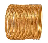 Touchstone NEW Indian Bollywood Handcrafted Traditional Cut Zigzag Pattern Glittering Golden Style Definition Designer Jewelry Bracelets Bangles. Set Of 24. In Gold Tone For Women.