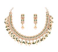 Touchstone NEW Indian Bollywood Traditional Craftsmanship Mughal Kundan Look Faux Emerald Designer Jewelry Wedding Necklace Set In Antique Gold Tone For Women.