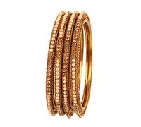 Touchstone New Indian Bollywood Traditional Style Fine Workmanship Faux Pearls Yellow Rhinestone Designer Jewelry Bracelets Bangle Set of 4 in Antique Gold Tone for Women.