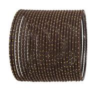 Touchstone New Indian Bollywood Trending Fashion Handcrafted Beautiful Trimmed Edges Textured Brown Color Golden Dots Designer Jewelry Bracelets Bangle. Set of 24 for Women.