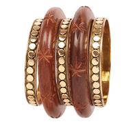 Touchstone New Indian Masterly Handcrafted Embedded Work Natural Crafted Wood Floral Brass Fine Workmanship Designer Jewelry Style Statement Bracelets Bangle Set for Women.