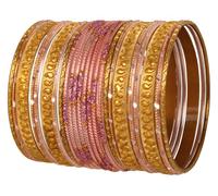 Touchstone NEW Italian Color Collection Indian Bollywood Handcrafted Peeled Paisley Textured Blush Pink Golden Designer Jewelry Chura Bangle Bracelets In Gold Tone For Women