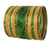 Touchstone NEW Italian Color Collection Indian Bollywood Handcrafted Peeled Paisley Textured Green Golden Exotic Designer Jewelry Chura Bangle Bracelets In Gold Tone For Women
