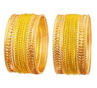 Touchstone New Metallic Colorful 2 Dozen Bangle Collection Indian Bollywood Textured Yellow Golden Color Jewelry Special Large Size Bangle Bracelets Set of 24 in Antique Gold Tone for Women