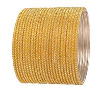 Touchstone New Pastel Color Bangle Collection, Indian Bollywood Hand Drilled Silver Tinge Yellow Color Designer Jewelry Bracelets Bangle. Set of 24. for Women.