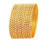 Touchstone New Pearl Bangle Collection. Indian Bollywood Traditional and Exclusive Thin Designer Jewelry Bangle Bracelets Embellished with Faux Pearls. in Antique Gold Tone for Women.