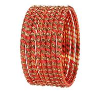 Touchstone New Silk Thread Bangle Collection Indian Bollywood Hand Woven Silk Thread Peach Color Rhinestone Designer Jewelry Special Extra Large Size Bracelets Bangle Set of 8 for Women.