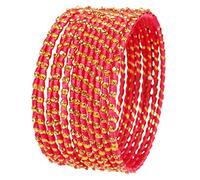 Touchstone New Silk Thread Bangle Collection Indian Bollywood Hand Woven Silk Thread Rhinestone Designer Jewelry Bracelets Bangle Set of 12 for Women.