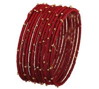 Touchstone New Silk Thread Bangle Collection Indian Bollywood Handcrafted Faux Silk Thread Maroon Thread Stunning Golden Beads Bangle Bracelets Designer Jewelry for Women in Antique Gold Tone. Set