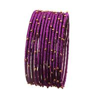 Touchstone New Silk Thread Bangle Collection Indian Bollywood Handcrafted Faux Silk Thread with Golden Beads Exotic Look Passionate Purple Designer Bangle Bracelets Set of 12 for Women.