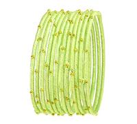 Touchstone New Silk Thread Bangle Collection Indian Bollywood Handcrafted Faux Silk Thread with Golden Beads Exotic Passionate Pistachio Designer Bangle Bracelets Set of 12 for Women.