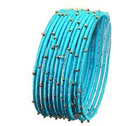 Touchstone "Silk Thread Bangle Collection Indian Bollywood Handcrafted Faux Silk Thread Exotic Look with Golden Beads Turquoise Blue Designer Bangle Bracelets Set of 12 for Women.