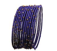 Touchstone "Silk Thread Bangle Collection" Indian Bollywood Handcrafted Faux Silk Thread Exotic Look with Golden Beads Navy Blue Designer Bangle Bracelets Set of 12 For Women.