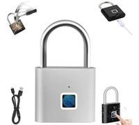 TouchTanium Fingerprint Padlock, Fingerprint Padlock, Weatherproof Fingerprints Padlocks, Rechageable Smart Padlocks, Can Record 30 Fingerprints Locker Lock, for Gym, Locker, Gates (White)