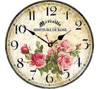 Toudorp 12 Inch Vintage Silent Pink Roses Wall Clock Kitchen | Battery operated Decorative Unusual Vintage Retro Wall Clocks for Kitchen Bedroom Living Room Bathroom Office