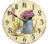 Toudorp Wooden Wall Clock 14 Inch Arabic Numerals Easy to Read Silent Wall Clock Vintage Battery Operated Cafe and Flowers Style Wall Clock Decorative for Bedroom, Living Room, Dining Room