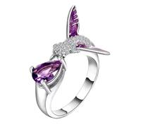 TOUFXJEQV Bird Design Purple Amethyst Adjustable Open Rings For Women Top Quality Fashion Jewelry Bohemia Wedding Ring