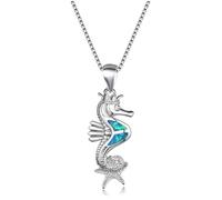 TOUFXJEQV Dainty Silver Seahorse Pendant Necklace with Blue,Ocean Theme Starfish Charm,Minimalist Jewelry Gift for Women