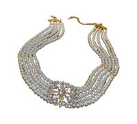 TOUFXJEQV Diamond Embedded Flower Pearl Multi-Layer Clavicle Chain Necklace Luxury Sensation Fashionable Trendy Neck Chain Accessory