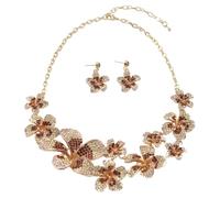 TOUFXJEQV e-commerce European and American exaggerated luxury full of diamonds flower necklace earrings set banquet dress