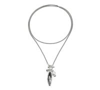 TOUFXJEQV Geometric Black Rhinestone Necklace Long Layered Chain Alloy Ins Trendy Winter Sweater Statement Jewelry for Women Street Style