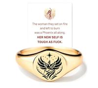 Tough As F*Ck Phoenix Signet Ring, 18K Gold Plated Personalized Rise From Ashes Inspirational Signet Ring, Phoenix Band Jewelry for Men Women, Simple Inspirational Band (Gold, 6)