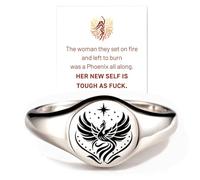 Tough As F*Ck Phoenix Signet Ring, 18K Gold Plated Personalized Rise From Ashes Inspirational Signet Ring, Phoenix Band Jewelry for Men Women, Simple Inspirational Band (Silver, 9)