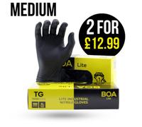 Tough Glove 2 Boa Lite (200 Gloves)- Medium - Black Disposable Gloves - Latex & Powder Free - Strong Stretch - Type C Chemical Tested