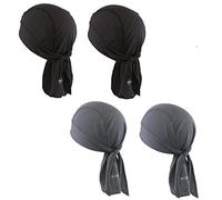 Tough Headwear Cooling Helmet Liner - Do Rag Skull Caps for Men - Hard Hat Liner Sweat Cap - Cycling Cap Motorcycle Beanie, 2 Black / 2 Gray, One Size