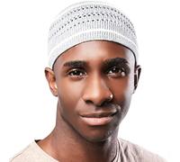 Tough Headwear Kufi Hat - Kufi Hats for Men Muslim, Turkish Kufi Cap, Grey White, One size