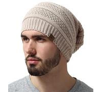 Tough Headwear Slouchy Beanie Hats for Women, Oversized Mens Beanie Hat, Knitted Beanie, Running Gear for Men,Womens Fall Hat Beige