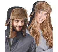 Tough Headwear Winter Trapper Hat - Mens Hats and Caps - Russian Ushanka Army Hat - Waterproof Winter Fur Cap with Ears - Earflap Hats for Men & Women - Ear Flaps Snow Eskimo Hat Black