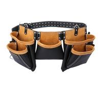 TOUGH MASTER 11 Pocket Multi Storage Organiser Leather Work Tool Belt, Men/Women Apron Tape Holder, Hammer Loop Heavy Duty Pouch for Builders, Carpenter