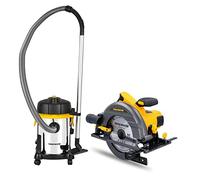 TOUGH MASTER 1400W Heavy Duty Wood Cutting Tool Circular Saw 185mm WithWith 1200W 18L Wet & Dry Vacuum Cleaner for Multi-Surfaces with HEPA Filter