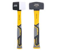 TOUGH MASTER Club Hammer 2.5lb (1.1 kg) Heavy Duty C45 Forged Steel Head Fiberglass Shaft Non Slip Grip Shock-Absorbing Handle TPR Finish Long (with 16 Oz Rubber Hammer)