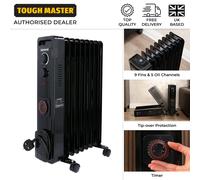 Oil Filled Radiator 9 Fins 2000W, Portable Electric Heater on Wheels with 3 Heat Settings 24H Timer Overheat Protection Tip-Over Protection & Adjustable Thermostat TOUGH MASTER