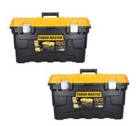 TOUGH MASTER 22" Heavy Duty Tool Storage Box large Capacity with Removable Tote Tray Handle &Compartment Organiser Waterproof for Power Tools, Hand Tools, Fixings (Twin Pack)