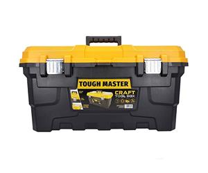 TOUGH MASTER 22" Heavy Duty Tool Storage Box large Capacity with Removable Tote Tray Handle &Compartment Organiser Waterproof for Power Tools, Hand Tools, Fixings (22 Inch Toolbox)