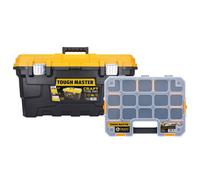 TOUGH MASTER 22" Heavy Duty Tool Storage Box large Capacity with Removable Tote Tray Handle &Compartment Organiser Waterproof for Power Tools, Hand Tools, Fixings (With 17 Inch Organiser)