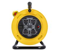TOUGH MASTER 4 Socket Cable Reel 30m Extension Lead, 13A Heavy Duty Four Extension Cable Reel with Thermal Cut Off for Garden Lawn Mover Home & Office