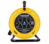 TOUGH MASTER 4 Socket Cable Reel Extension Lead, 13A Heavy Duty Four Extension Cable Reel with Thermal Cut Off for Garden Lawn Mover Home & Office (25 Metres)