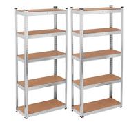 Tough Master 5 Tier Metal Storage Shelving Units 70X30X150Cm Silver Boltless Adjustable Pack Of 2