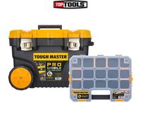 Large Tool Box On Wheels 24" Inch 62cm Professional Heavy Duty Toolbox Chest With Tote Tray 84 Litres Capacity 2 Wheels For Maintenance And Home TOUGH MASTER (With 17 Inch Organiser)