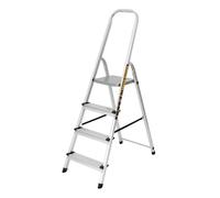 TOUGH MASTER Aluminium Folding Step Ladder Tread Ladders Anti-Slip Steps Top Handrail with Rubberised Plastic Feet Max Load 150Kg - EN131 Safety Standard, Silver (4 Steps)