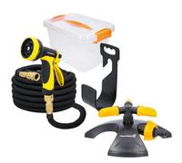 Tough Master Expandable Garden Hose 100FT Flexible Expanding Magic Watering Hose with 10 Function Spray Gun 3/4" 1/2" Fittings Leak-Proof Hose Pipe Comes in Plastic Storage Box (With 3 Arms Sprinkler)