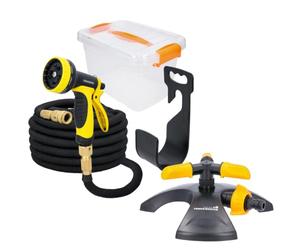 Tough Master Expandable Garden Hose 100FT Flexible Expanding Magic Watering Hose with 10 Function Spray Gun 3/4" 1/2" Fittings Leak-Proof Hose Pipe Comes in Plastic Storage Box (With 3 Arms Sprinkler)