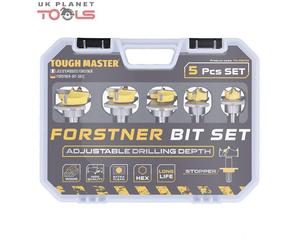 TOUGH MASTER Forstner Router Bit Set 5Pcs 15, 20, 25, 30, 35mm, 8-10mm hex shank