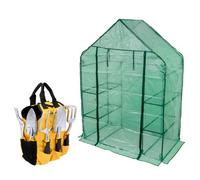 Tough Master Garden Bundle Walk-In Greenhouse With Shelves & 5 Piece Hand Tool Set With Storage Tote