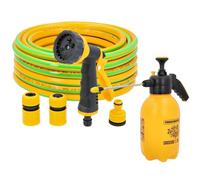 TOUGH MASTER Garden Hose 15m 50ft with 6 Pattern Spray Gun and 3 Nozzles, 3-Layer Reinforced Hosepipe 1/2 inch for Lawn Irrigation (with 2L Pressure Sprayer)